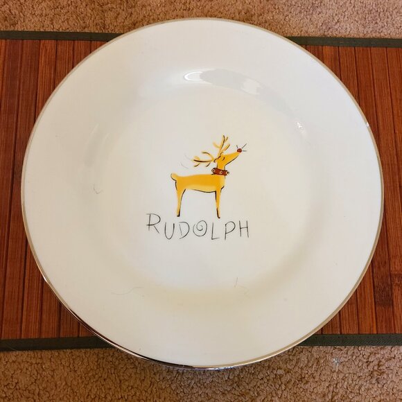 Pottery Barn Reindeer Plates/Rudolph Serving Platter - 7 Pieces - Picture 1 of 7